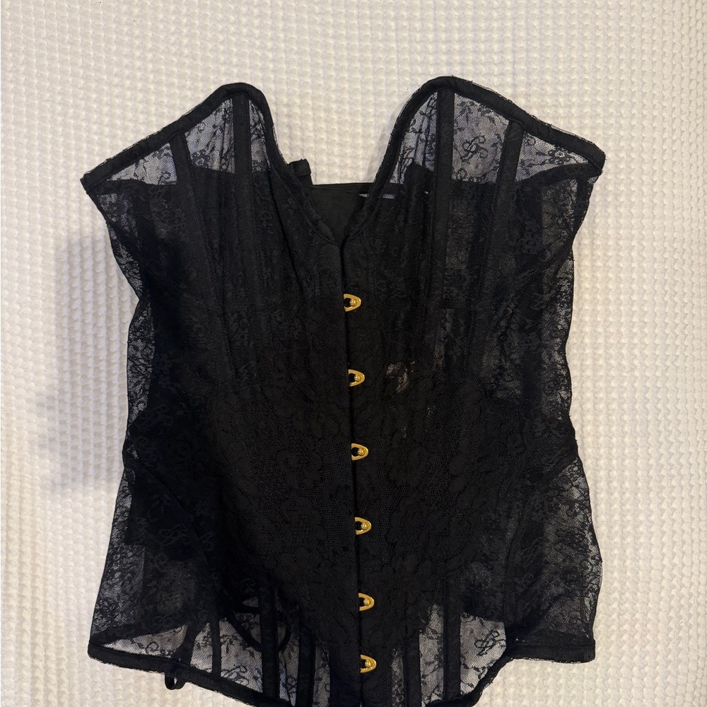 Agent Provocateur Black Lace Corset with Gold Hooks